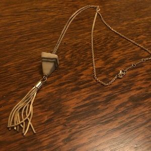 Marble & Gold Tassel Pendant Necklace